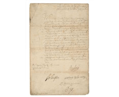 PEPYS (SAMUEL)Document signed ('SPepys'), directing Sir Stephen Fox, paymaster of his Majesty's forces to pay a gratuity to J