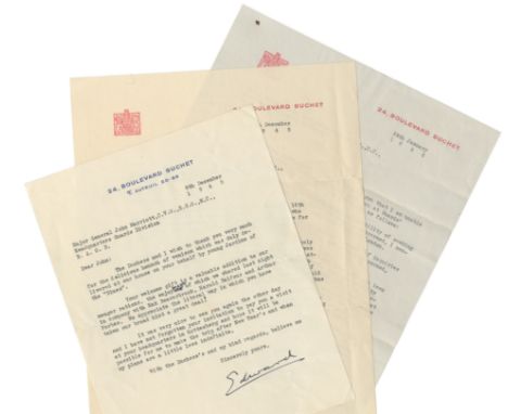 ROYALTY - EDWARD, DUKE OF WINDSORThree typed letters signed ('Edward') to Major-General John Marriott, C.V.O., D.S.O., M.C., 