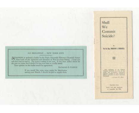 CHURCHILL (WINSTON)Shall We Commit Suicide?,  first separate edition, second issue, 12pp., title within double rule border an