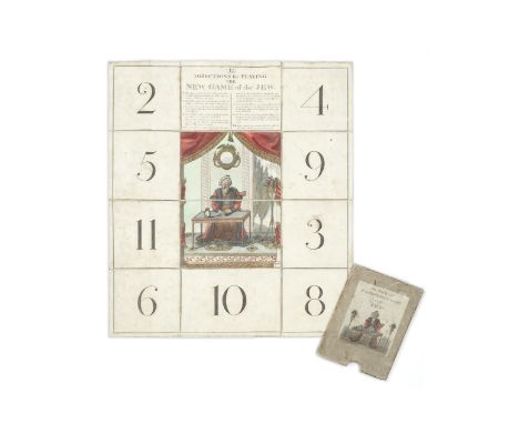 JUDAICA - GAMEThe New Game of the Jew,  engraving on 12 sections mounted on linen, comprising a central hand-coloured represe