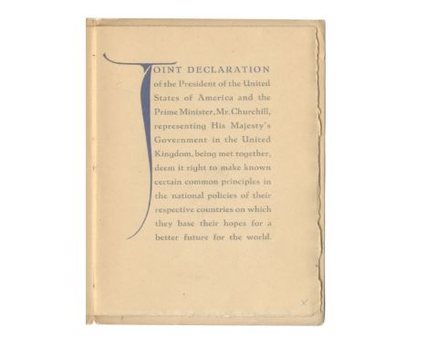 CHURCHILL (WINSTON) AND FRANKLIN D. ROOSEVELTAtlantic Charter [August 12th 1941], NUMBER 3 OF 100 COPIES,  printed on Simili 