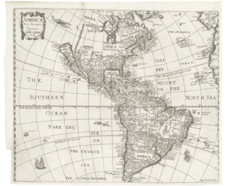 AMERICASEILE (ANNE) Americae nova descriptio,  map engraved by Robert Vaughan, with California as an island, decorated with s