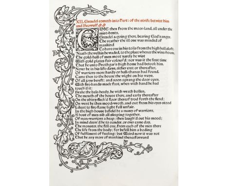 KELMSCOTT PRESSMORRIS (WILLIAM) and A.J. WYATT, translators. The Tale of Beowulf,  one of 300 copies on Perch paper, from an 