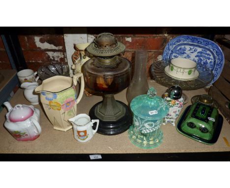 Oil lamp and assorted china