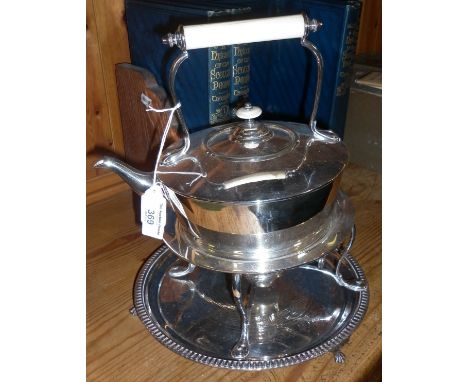 Late Victorian silver plated kettle on stand and similar salver