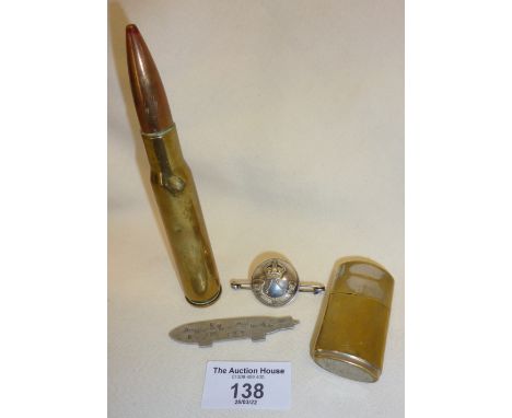 WW1 and WW2 trench art, inc. Zeppelin, Victory lighter, etc.