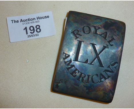 Georgian Army type badge, silver colour, 66mm x 48mm, engraved 'ROYAL LX AMERICANS', + 1st BN, 3 fixing studs and hook on rev