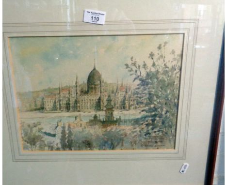 Watercolour of the Budapest Houses of Parliament, by R. Standish Sweeney