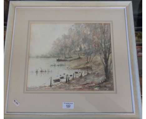 Watercolour of a river scene, by R. Standish Sweeney (born 1917) 