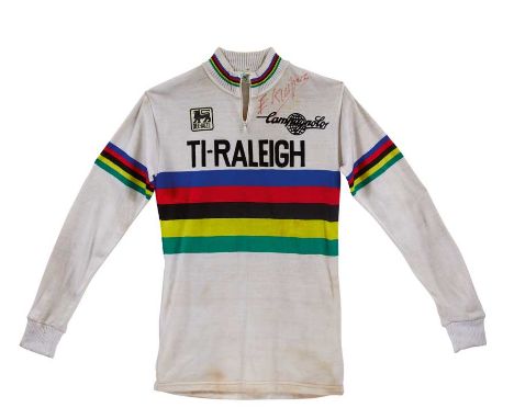 HENNIE KUIPERWorld Champion JerseyWorn and signed by Hennie Kuiper during the 1976 season with the Ti-Raleigh team. He is one