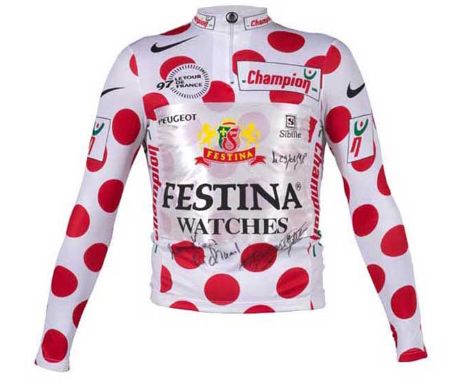 RICHARD VIRENQUEGenuine Festina polka dot jersey for best climber in the 1997 Tour de France.Signed on 29/01/1998 by the ride