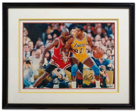MICHAEL JORDAN & MAGIC JOHNSONRare autographed photograph with autographs by Michael Jordan (Chicago Bulls) and Magic Johnson
