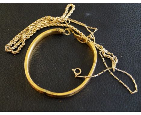 A 9ct gold bangle(A.f.) Together with, a 9ct gold twist link chain and a 9ct gold fancy link chain (3) weight combined 14g