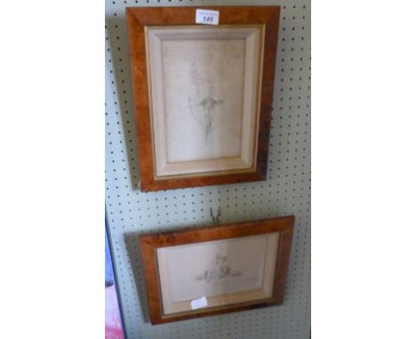 A Benningfield study of a cat, pencil sketch and a companion study of a field mouse.
