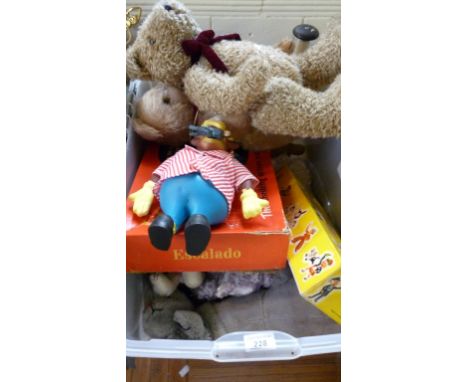 A Brummbar Steiff growler Teddy bear , with a second vintage Teddy bear and other assorted soft toys, a boxed Pelham puppet a