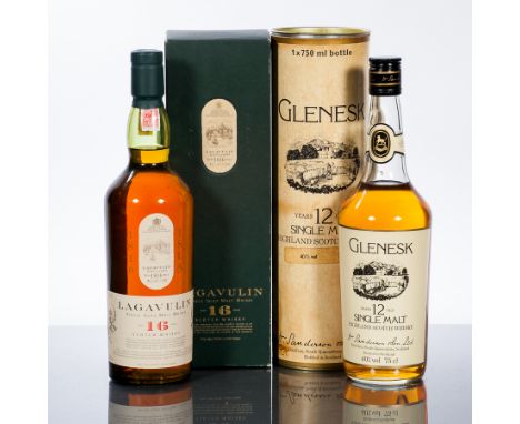 GLENESK 12 YEAR OLD
Single Highland Scotch Whisky. 75cl, 40% volume, in tube.
LAGAVULIN 16 YEAR OLD
Single Islay Scotch Whisk