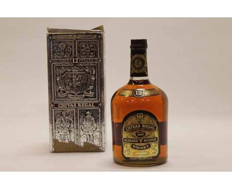 CHIVAS REGAL 12 YEAR OLD
Blended Scotch Whisky.  6 2/3 pt/3.78 L, 75° Proof, with pressure pump, in carton. Viewing recommend