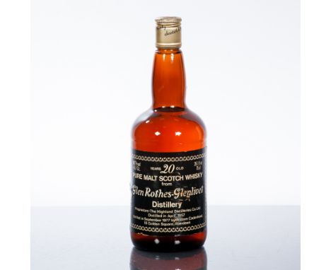 GLENROTHES 20 YEAR OLD
Single Highland Scotch Whisky distilled in April 1957 and bottled in September 1977 by William Cadenhe