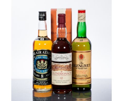 GLENDRONACH 12 YEAR OLD
Single Highland Scotch Whisky. 40% volume, 75cl, in carton.
GLENLIVET 12 YEAR OLD
Single Speyside Sco