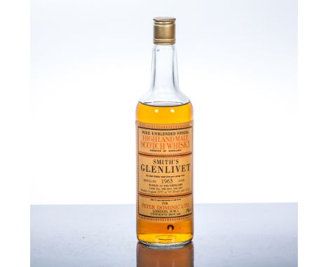 SMITH'S GLENLIVET 1965
Pure Unblended Potstill Highland Malt Scotch Whisky, produced for Peter Dominic Ltd., London. Bonded a