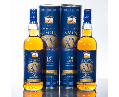 BILL MCLAREN'S FAMOUS XV 15 YEAR OLD
Blended Scotch Whisky. 70cl, 40% volume, in tube. 
2 bottles