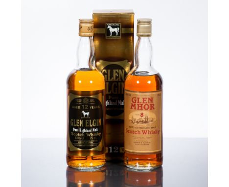 GLEN MHOR 8 YEAR OLD
Single Highland Scotch Whisky. 75cl, 40% volume.
GLEN ELGIN 12 YEAR OLD
Pure Highland Malt Scotch Whisky