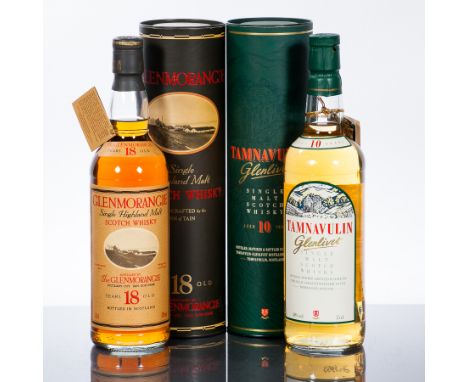 GLENMORANGIE 18 YEAR OLD
Single Highland Scotch Whisky. 70cl,  43% volume, in tube.
TAMNAVULIN 10 YEAR OLD
Single Speyside Sc