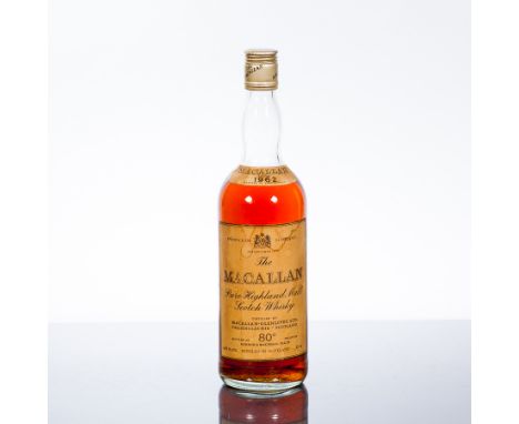 THE MACALLAN 1962
Single Highland Scotch Whisky. 75cl, 80° Proof. CONDITION REPORT: Weathering to label
Medium shoulder fill
