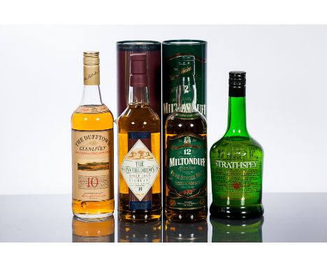 THE DUFFTOWN GLENLIVET 10 YEAR OLD
Single Speyside Malt Whisky. Bottle No. 053956. 75cl, 40% volume, in carton.
MILTONDUFF GL