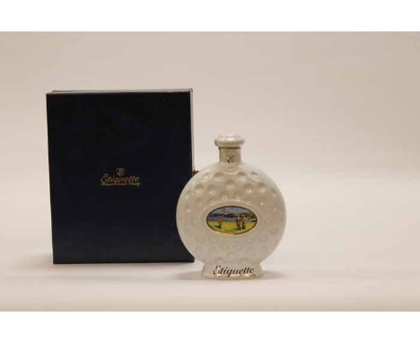 ETIQUETTE ST. ANDREWS FINEST SCOTCH WHISKY 
Blended Scotch Whisky by Scotia Duncarron, Denny, in golf themed ceramic decanter