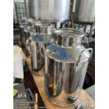 Lot: (5) 10-gallon stainless steel milk cans
