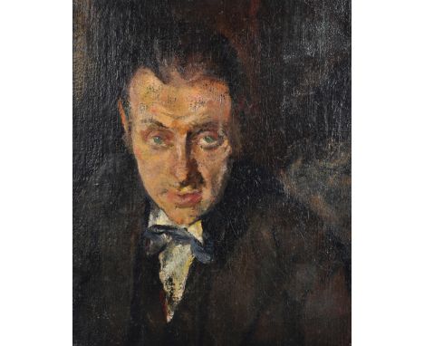 Ambrose McEvoy (1878-1927) British. Head of a Man, wearing a Bow Tie, Oil on Canvas, Unframed, 21" x 17". Provenance; The Nat