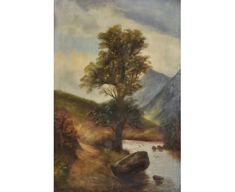 R... Dell (20th Century) British. A Rocky River Landscape, Oil on Canvas, Signed on the reverse, Unframed, 30" x 20".