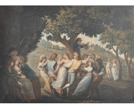 J... K... Shervin (19th Century) French. "La Dance De Village", Engraving, Unframed, overall 19.5" x 24", and the companion p