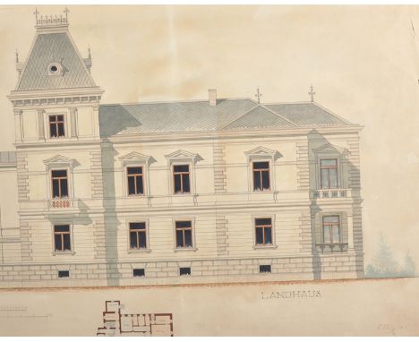 19th Century German School. An Architectural Design for a House, Watercolour and Ink, Indistinctly Signed and Dated 1889, Unf