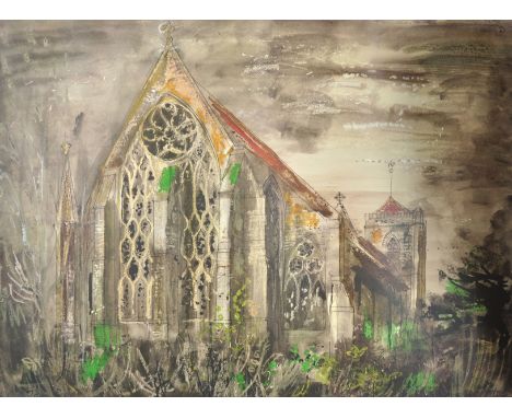 After John Piper (1903-1992) British. "Dorchester Abbey", Study of a Church, Limited Edition Lithograph, Unframed, 22.25" x 3