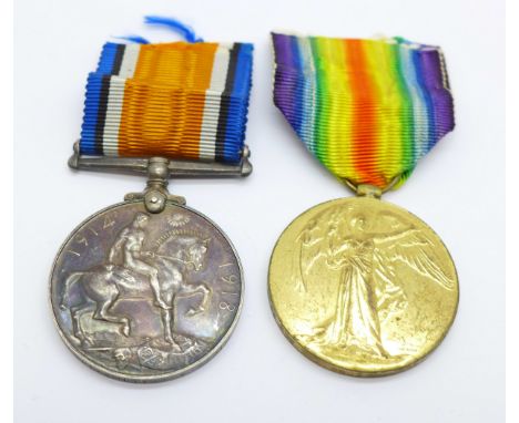 Two medals; WWI pair to 359636 Pte. F.A. Braithwaite L'Pool R. 