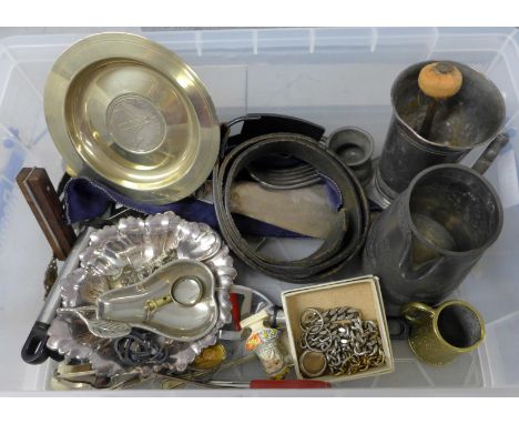Plated ware including Walker and Hall, a Levi leather belt, flatware, etc. **PLEASE NOTE THIS LOT IS NOT ELIGIBLE FOR POSTING