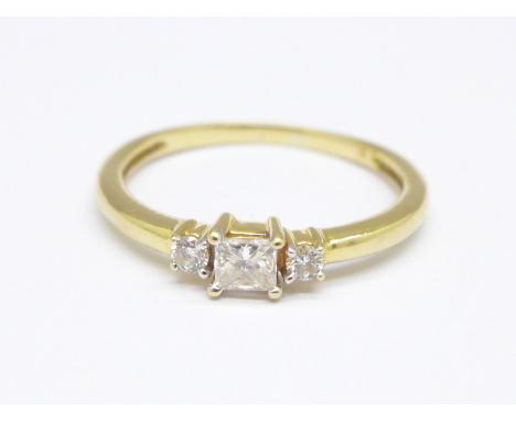 A yellow metal and diamond ring, 1.8g, N, (tests as 18ct gold) 