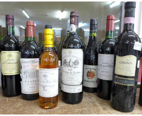 Nine bottles of red wine 1992-2009 including Bordeaux, Chateauneuf du Pape, Chateau de Seguin, etc 