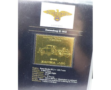 A limited edition Postal Administration of Zambia stamp collection in embossed 22ct gold, '25 of the Most Famous Models in 10