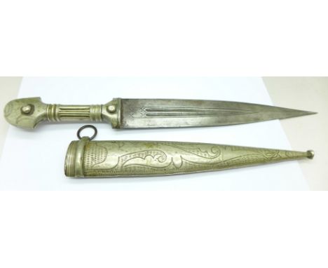 An Eastern dagger with scabbard, blade 23cm 