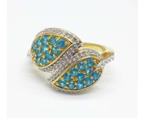 A silver gilt, neon apatite and zircon ring, P 