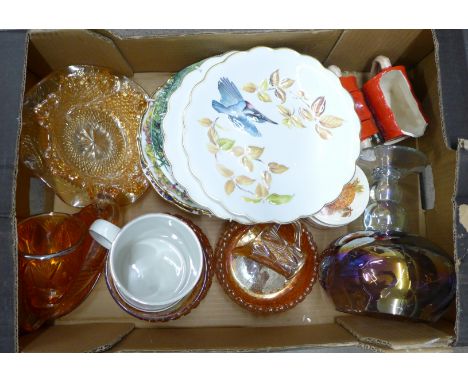 Assorted glassware including carnival, Royal Worcester plate and other china including Sadler, etc. **PLEASE NOTE THIS LOT IS