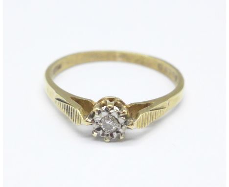 A 9ct gold, diamond solitaire ring, 1.4g, N 