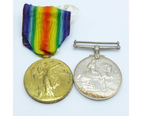 Two medals; WWI pair to 359857 Pte. C.L. Rennard L'Pool R. 