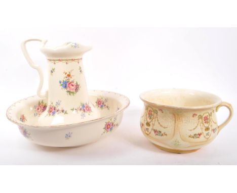 S. F. &amp; Co. - An early 20th century S. F. &amp; Co. Crown Devon chamber pot, alongside Ironstone washing jug and basin. T
