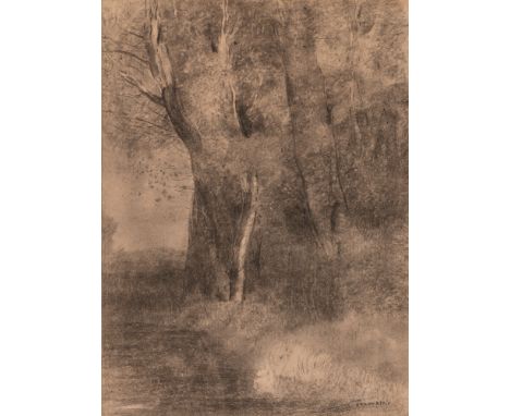 French, 1840-1916Groupe d'Arbres, circa 1875Signed Odilon Redon (lr)Charcoal on brown vellum18 5/8 x 13 5/8 inches (47.3 x 34