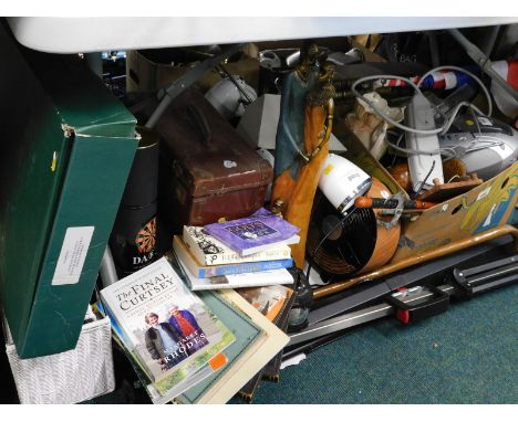 Miscellaneous items, to include books, empty Moet bottle, domestic items to include projector screen, Hi-Fi, decanter, etc. B