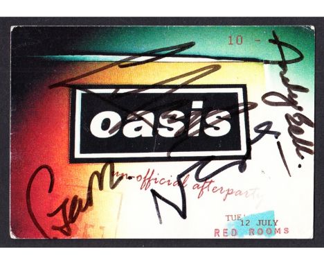 Oasis Pop group autographed Red Rooms entry ticket.